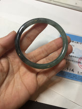 Load image into Gallery viewer, 56mm Certified Type A 100% Natural dark green/black/blue with black floating flowers(Wuji) slim round cut Jadeite bangle PD112-6915
