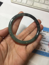 Load image into Gallery viewer, 56mm Certified Type A 100% Natural dark green/black/blue with black floating flowers(Wuji) slim round cut Jadeite bangle PD112-6915
