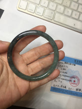 Load image into Gallery viewer, 56mm Certified Type A 100% Natural dark green/black/blue with black floating flowers(Wuji) slim round cut Jadeite bangle PD112-6915
