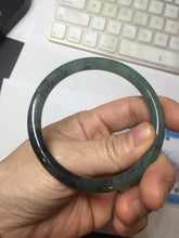 Load image into Gallery viewer, 56mm Certified Type A 100% Natural dark green/black/blue with black floating flowers(Wuji) slim round cut Jadeite bangle PD112-6915
