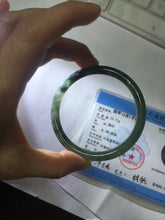 Load image into Gallery viewer, 56mm Certified Type A 100% Natural dark green/black/blue with black floating flowers(Wuji) slim round cut Jadeite bangle PD112-6915
