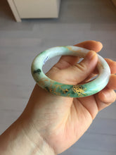 Load image into Gallery viewer, 55.5mm certified 100% natural Type A sunny green purple white carved and golden-painted chubby round cut jadeite jade bangle BH137-4720
