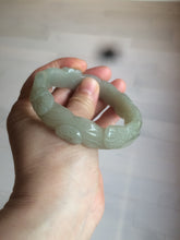Load image into Gallery viewer, 59.5mm 100% natural light green/gray Quartzite (Shetaicui jade) carved flowers bangle XY61
