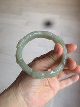 Load image into Gallery viewer, 59.5mm 100% natural light green/gray Quartzite (Shetaicui jade) carved flowers bangle XY61
