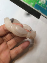 Load image into Gallery viewer, 56mm 100% natural light Pink/black Quartzite (Shetaicui jade) 3D carved Bow knot and wave bangle XY66
