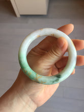 Load image into Gallery viewer, 55.5mm certified 100% natural Type A sunny green purple white carved and golden-painted chubby round cut jadeite jade bangle BH137-4720
