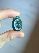 Load image into Gallery viewer, 100% Natural type A icy watery dark green gray black Guatemala jadeite RuYi(如意) pendant BP185
