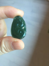 Load image into Gallery viewer, 100% Natural type A icy watery dark green gray black Guatemala jadeite RuYi(如意) pendant BP185
