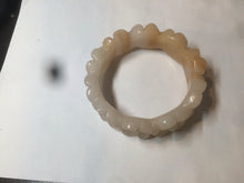 Load image into Gallery viewer, 56.7mm 100% natural light yellow/white Quartzite (Shetaicui jade) carved galsang flower(格桑花) bangle XY68
