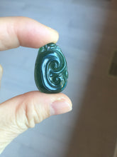 Load image into Gallery viewer, 100% Natural type A icy watery dark green gray black Guatemala jadeite RuYi(如意) pendant BP185
