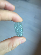 Load image into Gallery viewer, 100% natural type A icy watery light green blue gray Guatemala jadeite leaf pendant PD5
