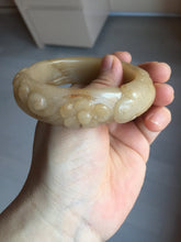 Load image into Gallery viewer, 55.5mm 100% natural yellow orange purple carved flowers Quartzite (Shetaicui jade) bangle SY104
