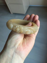 Load image into Gallery viewer, 55.5mm 100% natural yellow orange purple carved flowers Quartzite (Shetaicui jade) bangle SY104
