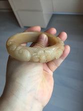 Load image into Gallery viewer, 55.5mm 100% natural yellow orange purple carved flowers Quartzite (Shetaicui jade) bangle SY104
