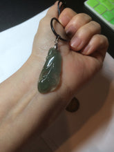 Load image into Gallery viewer, 100% natural icy watery white/dark green Magnolia flower jadeite jade pendant AF86
