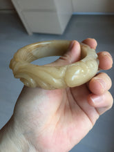 Load image into Gallery viewer, 55.5mm 100% natural yellow orange purple carved flowers Quartzite (Shetaicui jade) bangle SY104
