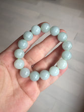 Load image into Gallery viewer, 12mm size 50-54mm 100% natural type A light green white jadeite jade beads bracelet AZ191
