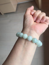 Load image into Gallery viewer, 12mm size 50-54mm 100% natural type A light green white jadeite jade beads bracelet AZ191
