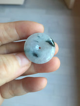 Load image into Gallery viewer, 23.8mm Type A 100% Natural icy watery white with green floating flowers Jadeite Safety Guardian Button donuts pendant BP186
