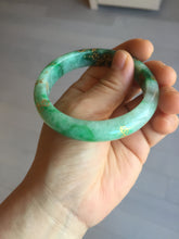 Load image into Gallery viewer, 54.8mm certified 100% natural Type A sunny green carved and golden-painted jadeite jade bangle BH134-4662
