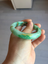 Load image into Gallery viewer, 54.8mm certified 100% natural Type A sunny green carved and golden-painted jadeite jade bangle BH134-4662
