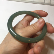 Load image into Gallery viewer, 56mm Certified 100% natural Type A oily dark green/ gray (老油青) round cut jadeite jade bangle PD115
