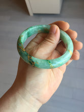 Load image into Gallery viewer, 54.8mm certified 100% natural Type A sunny green carved and golden-painted jadeite jade bangle BH134-4662
