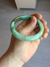 Load image into Gallery viewer, 54.8mm certified 100% natural Type A sunny green carved and golden-painted jadeite jade bangle BH134-4662
