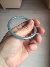 Load image into Gallery viewer, 51.5mm Certified Type A 100% Natural Light Blue Green Gray Ru Kiln Sky Celadon Blue (汝窑天青蓝) Guatemala Jadeite Jade Slim Round Bangle PJ104-7377
