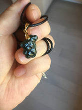 Load image into Gallery viewer, Type A 100% Natural Dark Green Black Guatemala Jadeite Jade Cute Baby Bear with Heart Balloon Pendant BH118
