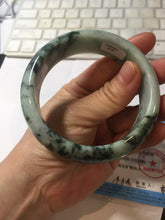 Load image into Gallery viewer, 59mm certified Type A 100% Natural dark green white broad Jadeite Jade bangle PE100-6230
