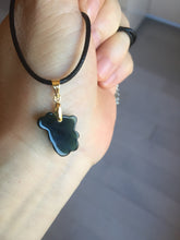Load image into Gallery viewer, Type A 100% Natural Dark Green Black Guatemala Jadeite Jade Cute Baby Bear with Heart Balloon Pendant BH118
