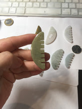 Load image into Gallery viewer, 100% Natural icy watery light green/gray Jadeite gua sha (刮痧) Jadeite jade Comb group E77 (Add on item! not sale individually)

