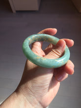 Load image into Gallery viewer, 56mm 100% Natural type A green/gray carved flowers and golden-painted Jadeite Jade bangle PB249-5681
