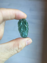 Load image into Gallery viewer, 100% natural type A icy watery dark green blue gray black Guatemala jadeite leaf pendant BP184-3
