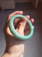 Load image into Gallery viewer, 56mm 100% Natural type A green/gray carved flowers and golden-painted Jadeite Jade bangle PB249-5681
