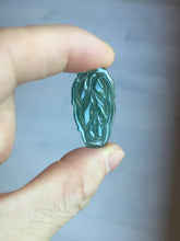 Load image into Gallery viewer, 100% natural type A icy watery dark green blue gray black Guatemala jadeite leaf pendant BP184-3

