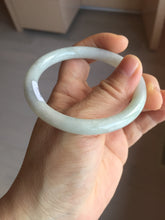 Load image into Gallery viewer, 53.5mm certified 100% natural Type A light green/white/ round cut jadeite jade bangle BS10-9563

