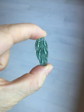 Load image into Gallery viewer, 100% natural type A icy watery dark green blue gray black Guatemala jadeite leaf pendant BP184-4
