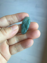 Load image into Gallery viewer, 100% natural type A icy watery dark green blue gray black Guatemala jadeite leaf pendant BP184-5
