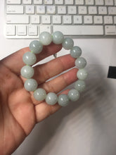 Load image into Gallery viewer, 12mm size 50-54mm 100% natural type A light green white jadeite jade beads bracelet AZ191
