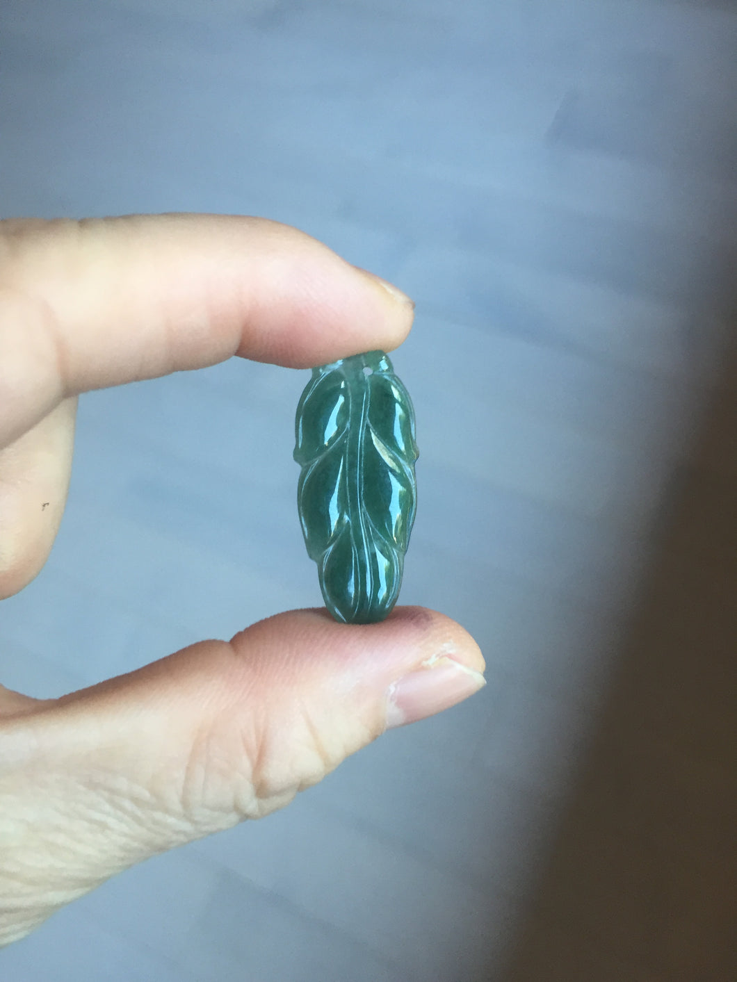 100% natural type A icy watery dark green blue gray black Guatemala jadeite leaf pendant BP184-6