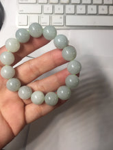 Load image into Gallery viewer, 12mm size 50-54mm 100% natural type A light green white jadeite jade beads bracelet AZ191

