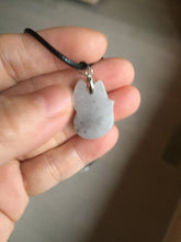Load image into Gallery viewer, 100% natural type A icy watery black/white/clear(冰乌鸡)/light green(冰绿乌鸡) jadeite fox pendant necklace AA123
