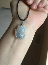 Load image into Gallery viewer, 100% natural type A icy watery black/white/clear(冰乌鸡)/light green(冰绿乌鸡) jadeite fox pendant necklace AA123
