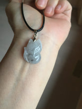 Load image into Gallery viewer, 100% natural type A icy watery black/white/clear(冰乌鸡)/light green(冰绿乌鸡) jadeite fox pendant necklace AA123
