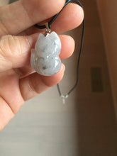 Load image into Gallery viewer, 100% natural type A icy watery black/white/clear(冰乌鸡)/light green(冰绿乌鸡) jadeite fox pendant necklace AA123
