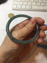 Load image into Gallery viewer, 54mm Certified Type A 100% Natural dark green/blue/gray with Guatemala slim round cut Jadeite bangle PE50-7019
