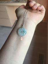 Load image into Gallery viewer, 19mm Type A 100% Natural green white with green floating flowers Jadeite Jade Safety Guardian Button donuts Pendant group PC106

