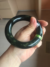 Load image into Gallery viewer, 58.2mm Certified 100% Natural dark green with light green fern frost chubby round cut nephrite Jade bangle HT101-0795
